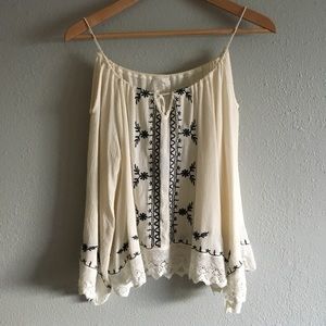 Bohemian embroidered cold shoulder blouse
